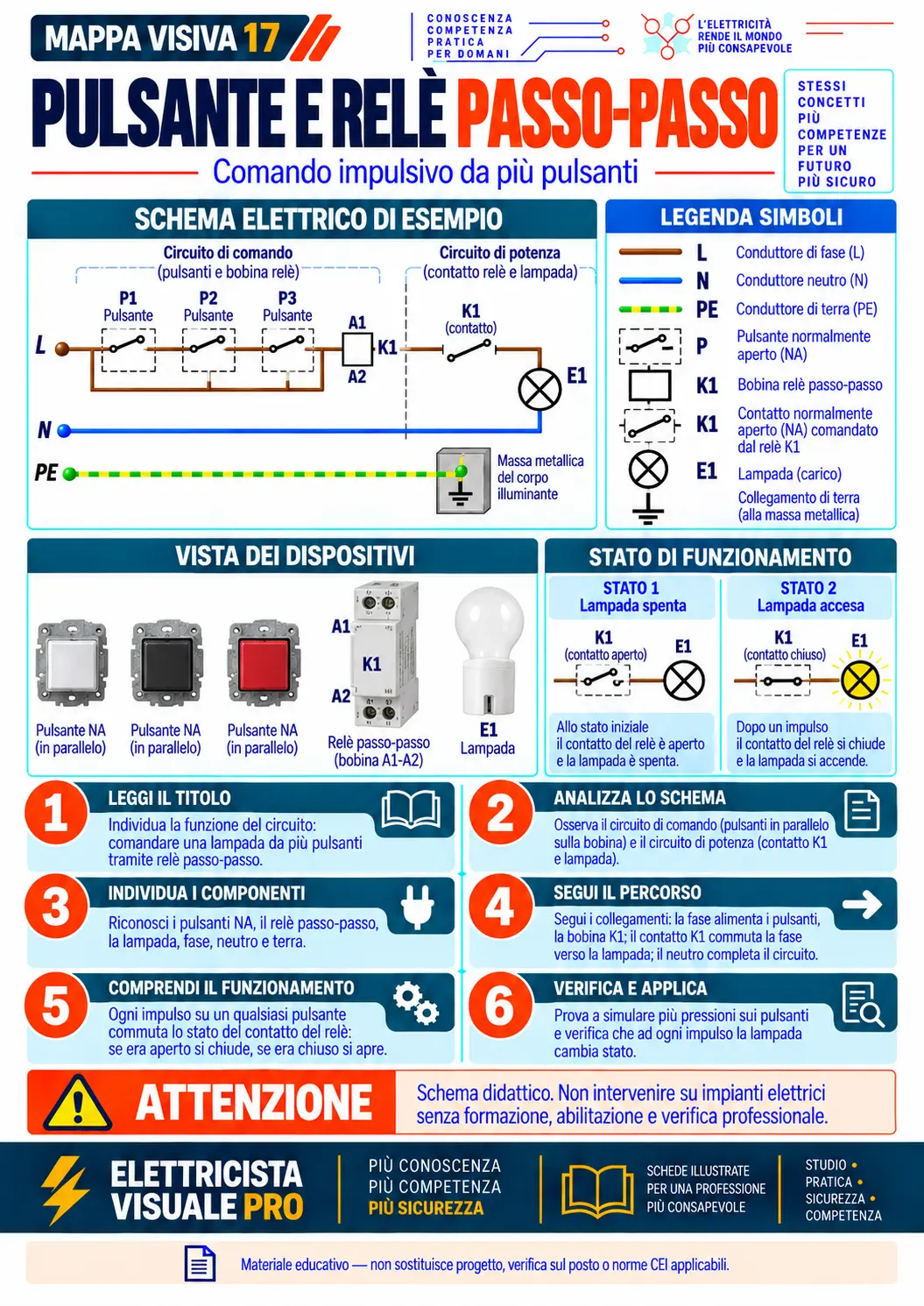 Schema visivo: Pulsante e relè passo-passo